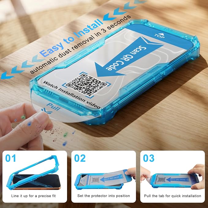 3 Pack for iPhone 17 Pro Max Screen Protector Easy to Install | [TOP 9H+ Hardness][12FT Drop Tested] HD Clear Tempered Glass, Easy Installation, Full Coverage, Sensitive Touch, Bubble Free - Image 2