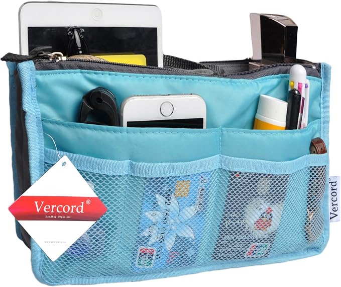 Vercord Purse Organizer Insert for Handbags Bag Organizers Inside Tote Pocketbook Women Nurse Nylon 13 Pockets Blue Small - Image 2