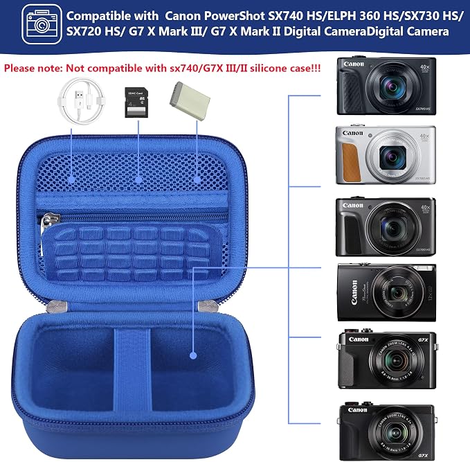 Carrying Case for Canon PowerShot SX740 HS, SX730 HS Camera, Blue | SX720 HS, SX620 HS, G7 X Mark III, G7 X Mark II Digital Camera, Storage Holder Travel Bag with Mesh Pocket for Battery Pack - Image 2