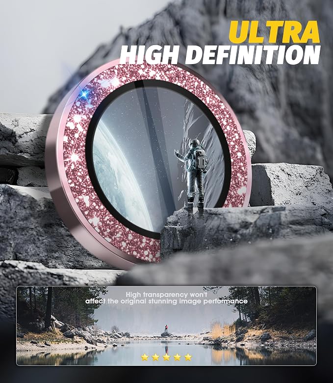 Orzero (2 Sets) Camera Lens Protector for Samsung Galaxy Z Flip 8/Flip 7, [EZ Install] [Case-Friendly] 9H Tempered Glass Bling Lens Cover Accessories, Military-Grade Shockproof, HD Clarity Anti-Glare - Glitter Pink - Image 3