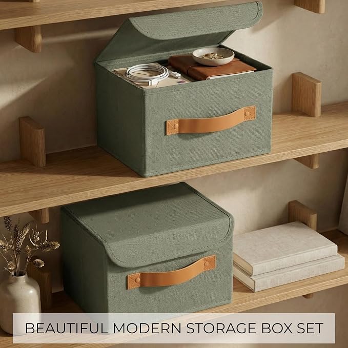 Decorative Linen Storage Boxes with Lids - Spacious Set of 2 Organizer Bins | The Perfect Small Container for Home Decor - Safely Store Photos, Documents and Memory Box Keepsakes in Style - Image 4