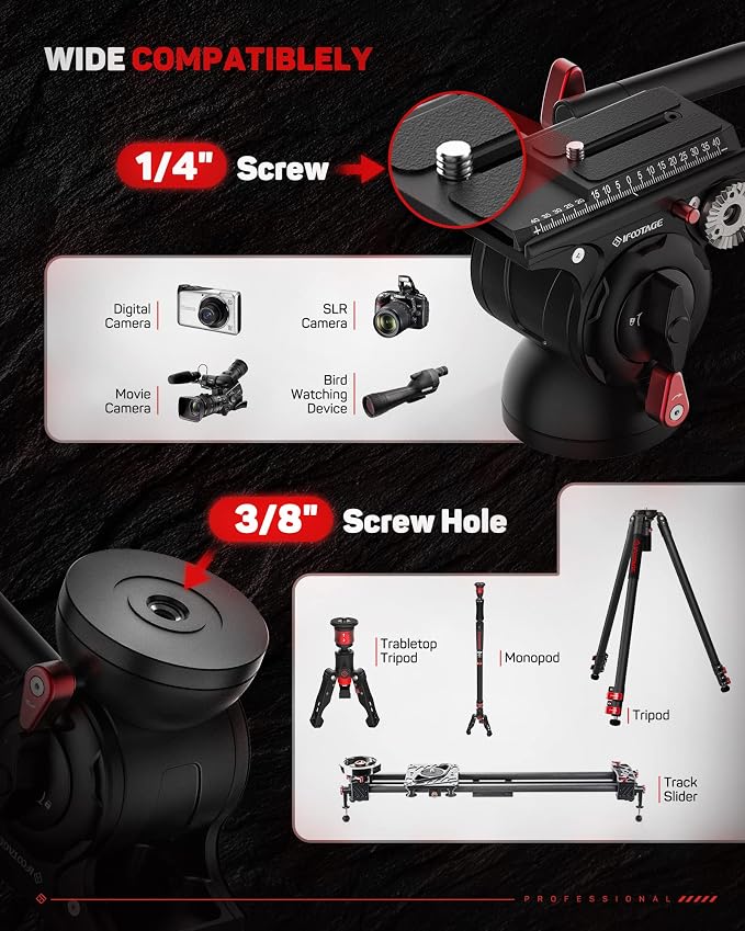 IFOOTAGE Komodo K5S Fluid Head Video Head Pan Tilt Mount | Aluminum Fluid Head Mount for DSLR Camera Camcorder Monopod Tripod, Professional Pan Tilt Tripod Head, Payload 5KG/11lb - Image 3