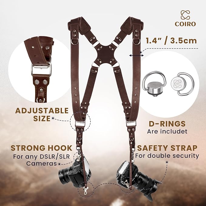 Dual Camera Harness Leather Camera Strap DSLR/SLR, All-Day Comfort - Image 2