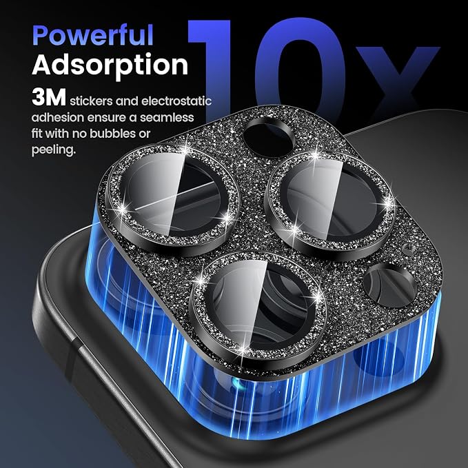 Tensea for iPhone 16 Pro Max/16 Pro/14 Pro Max/14 Pro Camera Lens Protector | Metal Bling Aluminum Alloy Tempered Glass Cover Camera Screen Protector Accessories, Case Friendly - Image 6