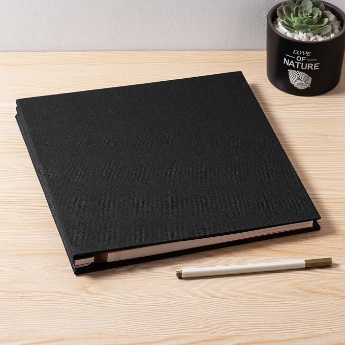 Large Photo Album Self Adhesive 4x6 5x7 6x8 8x10 Pictures Scrapbook Magnetic Album DIY Scrap Book 60 Sticky Pages Linen Cover DIY Photo Album with A Metallic Pen and DIY Accessories(Black), 11"x10.8"60 Pages - Image 6