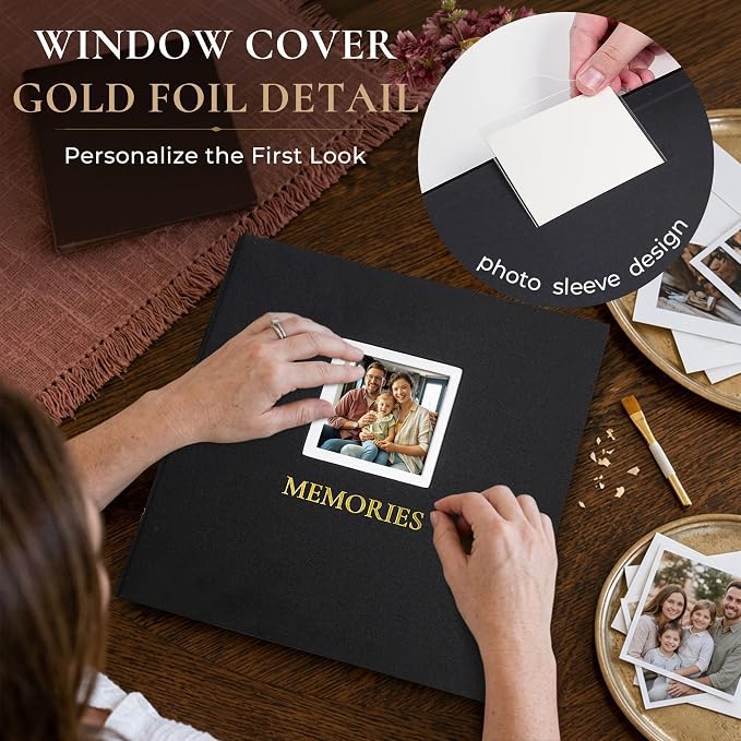 Vienrose Photo Album 4x6 600 Photos Cover Window Black | Gold Foil Spine, Fabric Cover, Wedding Album, Family Baby Travel, Memory Book - Image 2