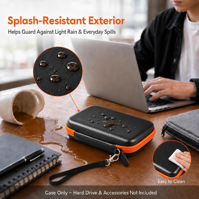 ALKOO Case for LaCie Rugged Mini 1TB/2TB/4TB/5TB External Hard Drive | Portable HDD Holder, Cable Pocket, SD Card Storage, for Photographers, Creators, Students, Office, Travel, Case Only, Orange - Image 8