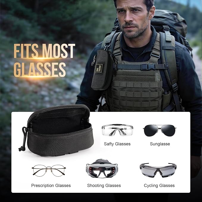 ONETIGRIS Hard Shell Sunglasses Case MOLLE Tactical Eyeglasses Pouch | Fits Most Regular Glasses, 1000D Nylon Glasses Case, Shockproof & Crush-Proof PP Liner, Inner Pocket, Two Way Zipper - Image 2