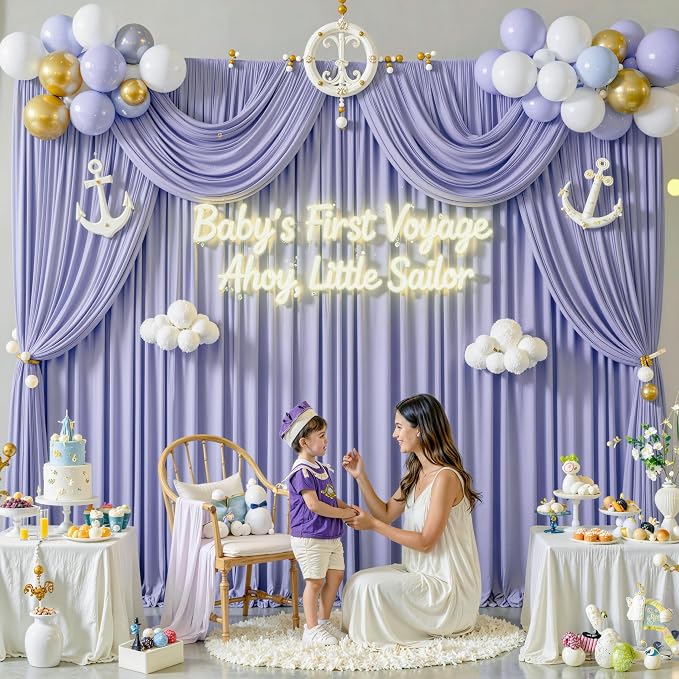 10 ft x 10 ft Wrinkle Free Lavender Backdrop Curtain for Parties, Polyester Light Purple Photo Backdrop Drapes 2 Panels 5x10ft for Baby Shower Photoshoot Wedding Birthday Party Photography Curtains - Image 6