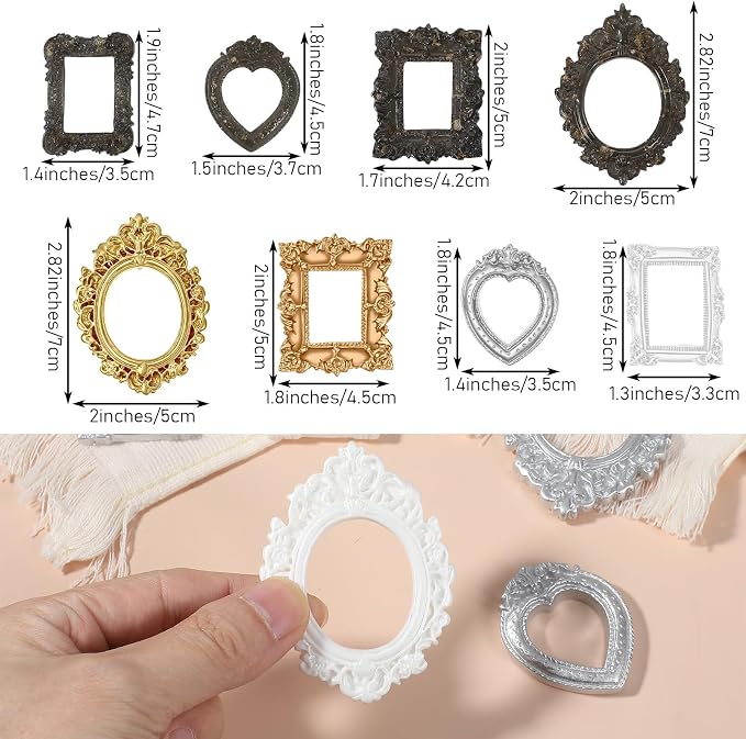 16PCS Miniature Dollhouse Accessories Gold Foil Small Photo Frames | Aesthetic Mini Frames, for DIY Craft, Jewelry Display, Gothic Dollhouse Picture Frame, Doll House Ornament - Image 2