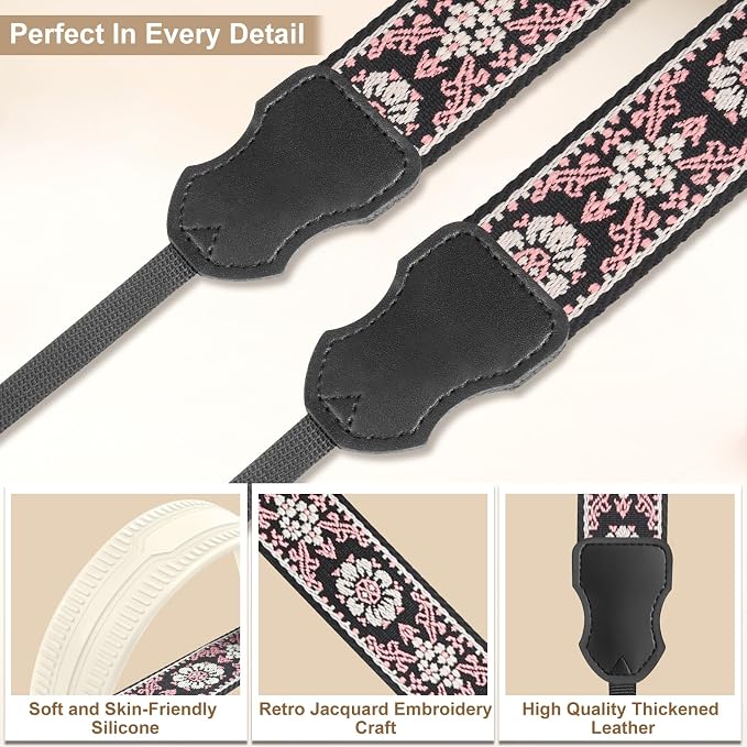 FIEIL Neck Strap Silicone Camera Straps - Padded Camera Strap, 1.5" Wide Adjustable Nylon Shoulder Strap - Compatible with Canon, Nikon, Sony, and More DSLR and Mirrorless Cameras (Off White) - Image 5