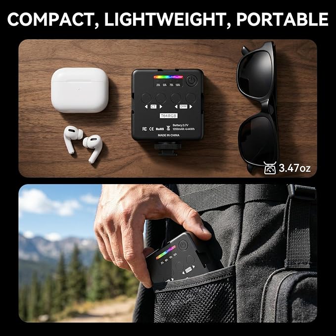 LOUERN RGB Light w Softbox,65LEDs Video Light w CRI95+,0–359° Hue,2500K–9000K,20 Scene Modes, Fast USB-C Rechargeable On-Camera Light w 3 Cold Shoe Mounts for Vlogging,Photography,Selfie,Recording - Image 7