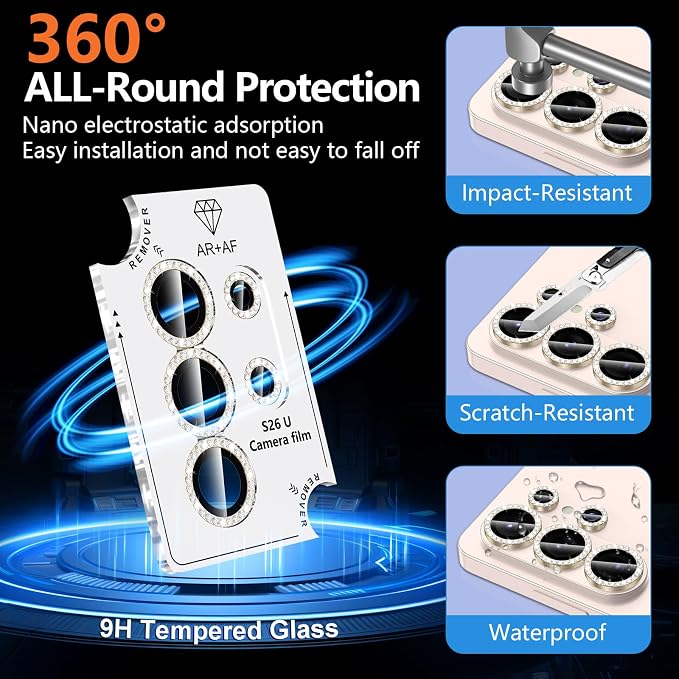 for Samsung Galaxy S26 Ultra Camera Lens Protector, Individual Metal Ring Tempered Glass Lens Cover, [Strong Adsorption] Scratch Resistant Ultra-Thin HD Clear Lens Cover, Titanium Gold Diamond - Image 2