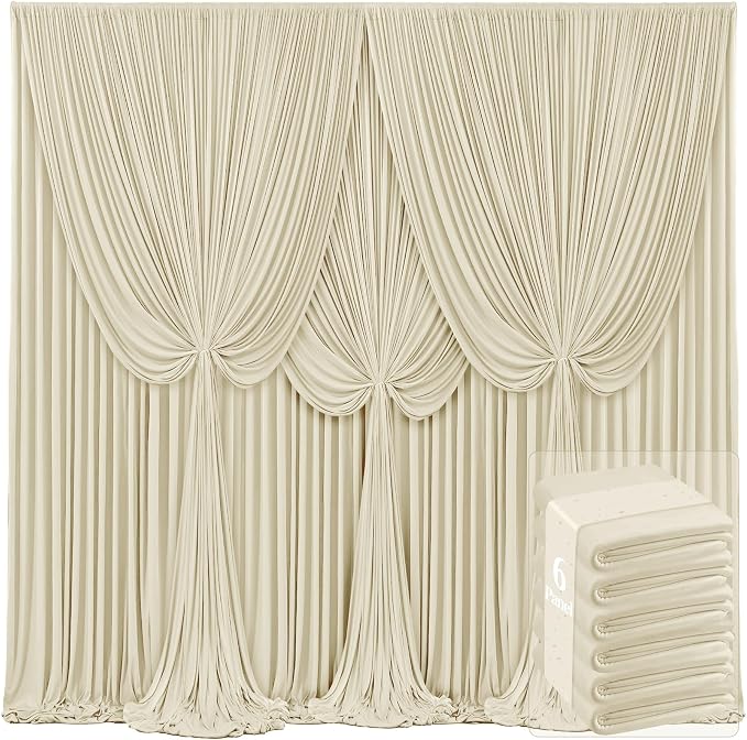 6 Panels Backdrop Curtains for Wedding Party Wrinkle Free Beige Backdrops Curtain Drapes Fabric Decorations Photo Back Drop Cloth for Baby Shower Photography Stage Reception 30ft(W) x 12ft(H) by Tao-GePartyDecorations