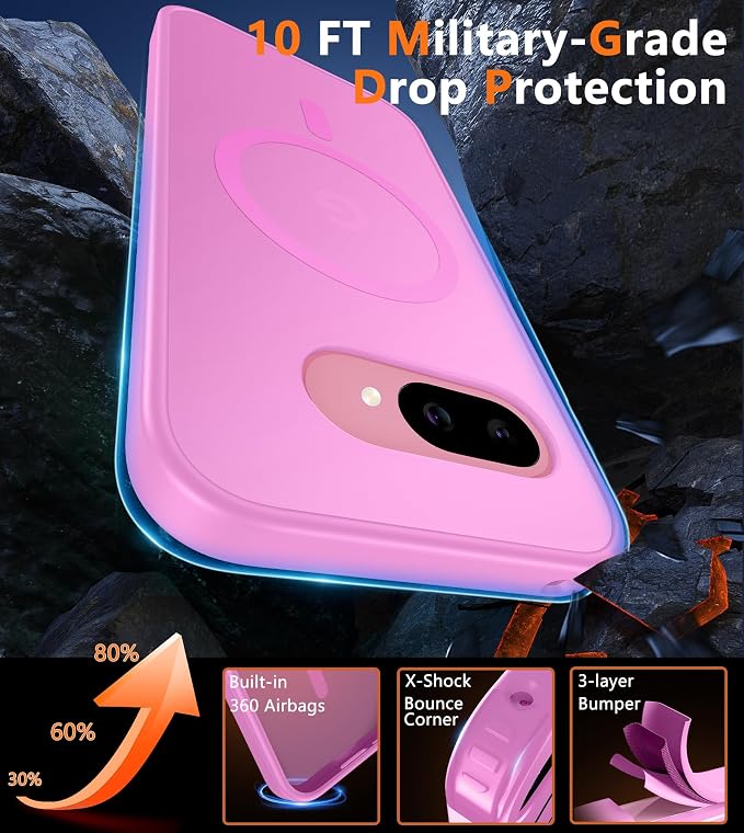 FNTCASE for Google Pixel 9a Case, Fit for Magsafe, Translucent Matte Back | Magnetic Phone Cases, 14FT Military Grade Drop Protection, Protective Cover, Shockproof Bumper, Pink - Image 5