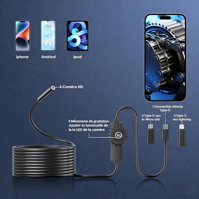 Endoscope Camera,16.4FT,8mm Inspection for iOS and Android (Single-Lens) | 1920P HD Borescope Camera with 8 Adjustable LED, IP67 Waterproof - Image 3