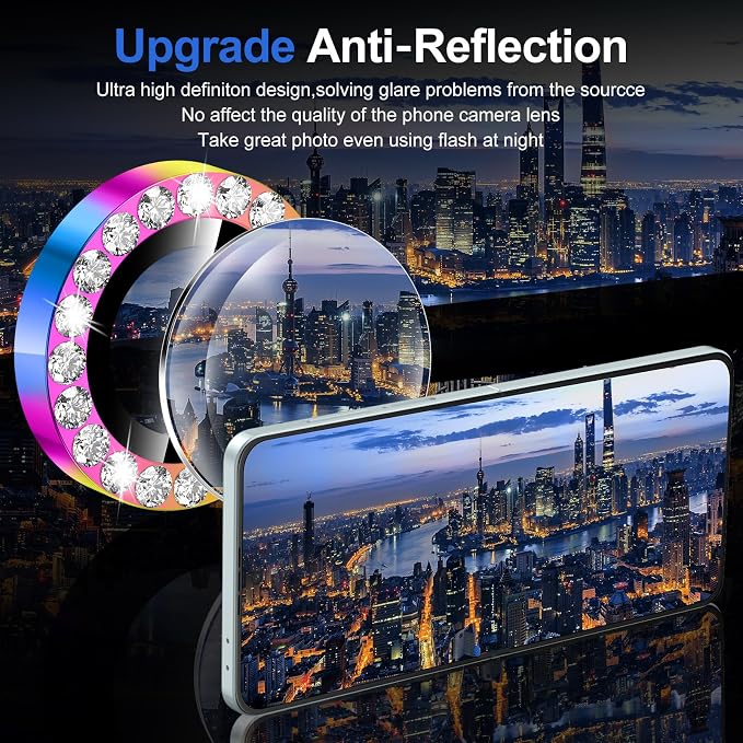 for Samsung Galaxy Z Flip 7 Camera Lens Protector, Individual Metal Ring Tempered Glass Lens Cover, [Strong Adsorption] Scratch Resistant Ultra-Thin HD Clear Lens Cover, 1 Set-Colorful Diamond - Image 4