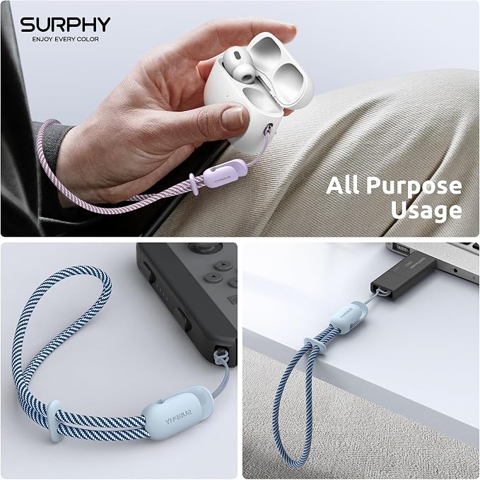 SURPHY 2 Pack Phone Lanyard, Phone Wrist Strap for Case, Camera Wrist Strap | Ultra-Light 2-Color Braided Phone Strap, Cellphone Charm Strap, Anti-Lost Wrist Lanyard for Women and Men, Lilac Cloud Blue - Image 7