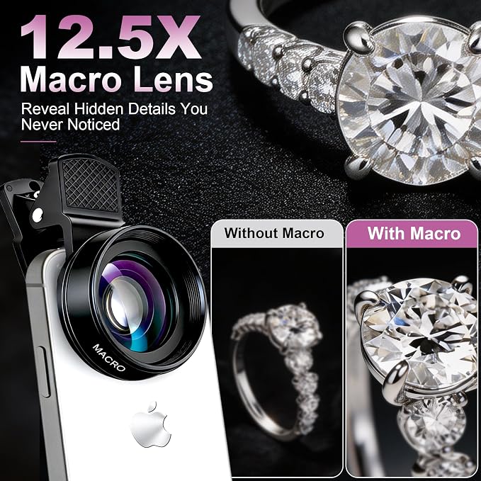 3-in-1 Macro & Wide Angle Lens for iPhone with CPL Filter | 12.5X Macro Detail, 0.45X Wide Angle, Circular Polarizer, 47–52mm Adapter Ring, Versatile Photography Setup - Image 2