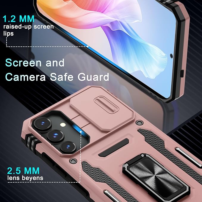 DEERLAMN Case for Samsung Galaxy S25 Plus/S24 Plus 6.7-Inch with Slide Camera Cover+Screen Protector(1 Pack), Rotated Ring Kickstand Military Grade Shockproof Protective Cover-Rose Gold - Image 6