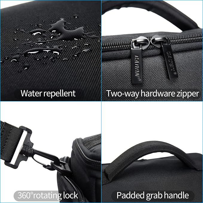 CADeN Compact Camera Shoulder Crossbody Bag Case Compatible for Nikon, Canon, Sony SLR/DSLR Mirrorless Cameras and Lenses Waterproof (1.0 L, Black) - Image 6