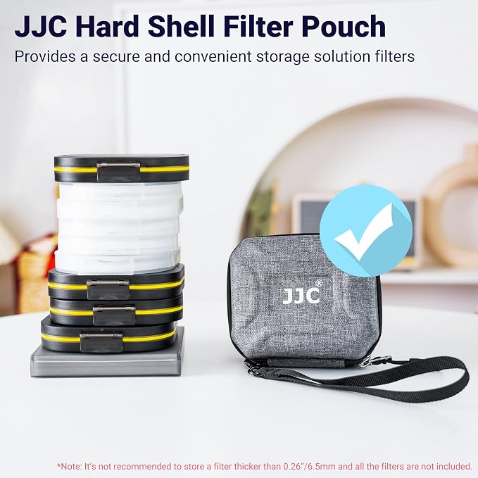 JJC Hard Lens Filter Pouch Case for 10 Circular ND UV CPL Filter up to 67mm | Photography Filter Wallet Holds up to 10 Filters, Water-Resistant EVA Exterior with Zipper Closure, Includes Wrist Lanyard - Image 2
