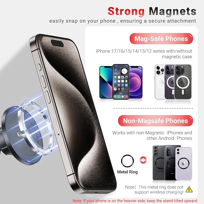 Magnetic Mic Stand Phone Holder w Removable Gooseneck Magnetic Phone Clip | for MagSafe Clamp Mount Phone Holder,360° Adjust Microphone Music Stand Phone Holder Clip for Smartphones Treadmill Stroller - Image 4