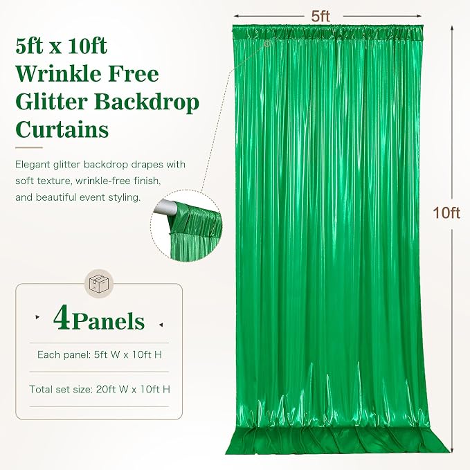 20x10ft Green Sequin Backdrop Curtains, Wrinkle Free Glitter Backdrop Drapes for Wedding Parties Photography Stage Decor, Non-Shedding 4 Panels Set (5x10ft Each) - Image 8