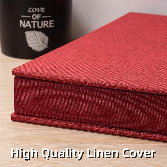 Large Photo Album Self Adhesive 4x6 5x7 3x5 8x10 Scrapbook Magnetic Album DIY Scrap Book Length 13 x Width 12.8 (Inches) 120 Black Sticky Pages Linen Cover DIY Photo Album(Red) - Image 4
