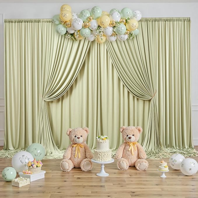 30 ft x 10 ft Wrinkle Free Light Green Backdrop Curtain for Parties, Thick Green Polyester Photo Backdrop Drapes for Baby Shower Wedding Engagement Birthday Party Backdrop Stand,5ft x 10ft 6 Panels - Image 7