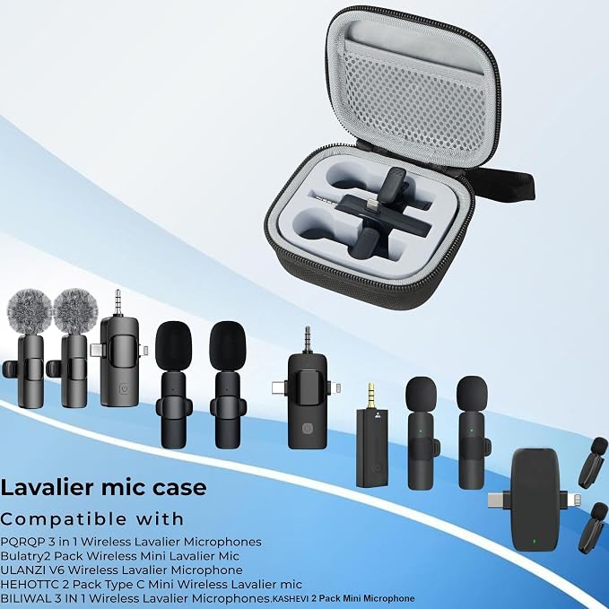 Portabe Wireless Microphone Case Lav Mic Bag Audio Gear Travel Case for PQRQP 3 in 1 Wireless Lavalier Microphones Lapel Mics Plug-Play Clip on Lapel Mic wireless lavalier microphone systems - Image 5