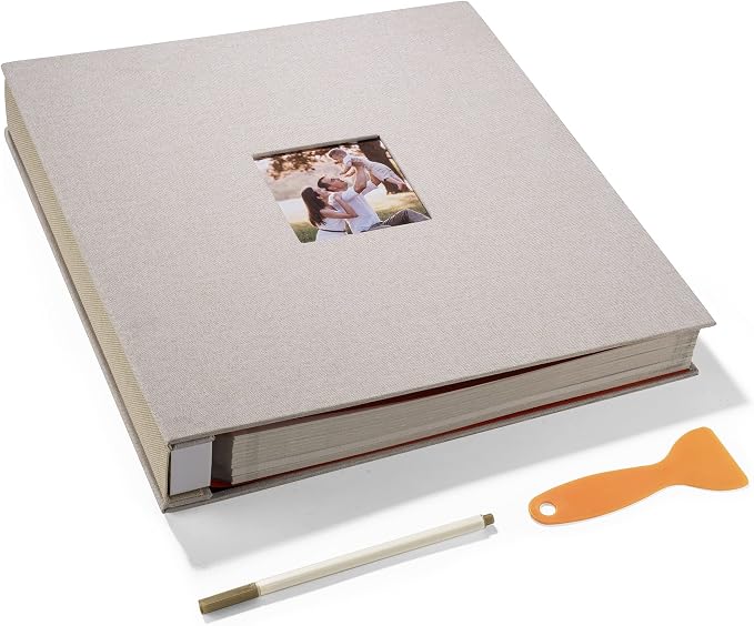 HoneyTolly Large Photo Album Self Adhesive, DIY Scrapbook Album for 600 Photos, 13"x12.6" 120 Pages Linen Cover Memory Book(Light Beige) by HoneyTolly
