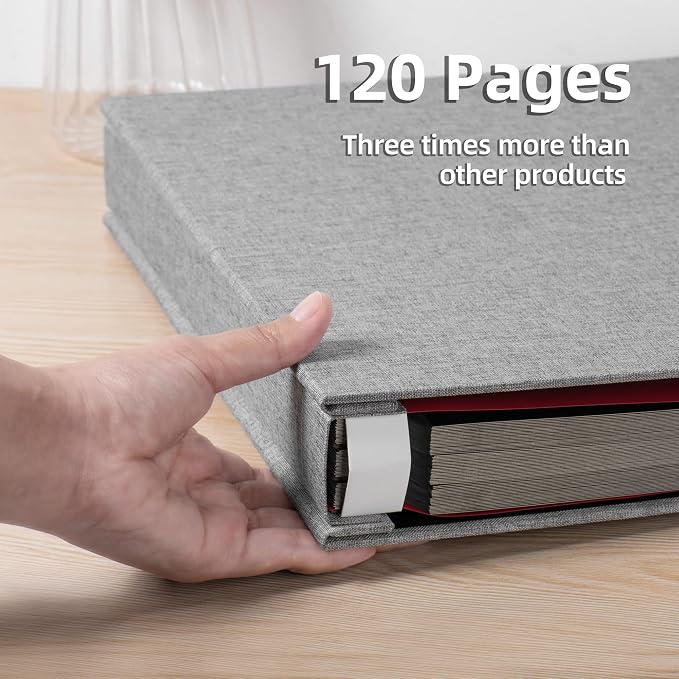 Large Photo Album Self Adhesive 4x6 5x7 3x5 8.5x11 Scrapbook Magnetic DIY Scrapbook Length 13 x Width 12.8 (Inches) 120 Black Sticky Pages Linen Cover DIY Photo Album(Grey) - Image 4