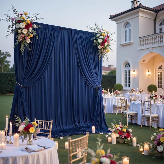 10x10ft Wrinkle Free Navy Blue Backdrop Curtains for Party Background, Silky Polyester Blue Photo Backdrop Drapes 2 Panels 5x10ft Back Drop Cloth Drapery for Wedding Birthday Photography Decor - Image 3