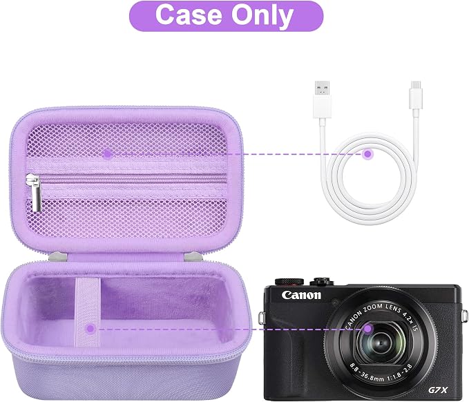 Canboc Camera Case for Canon PowerShot G7 X Mark III/ G7X Mark II, Purple | For SX740/ SX730/ G7X3 Carrying Camera Bag, Zipper Mesh Pocket fits USB Cable, Batteries - Image 2