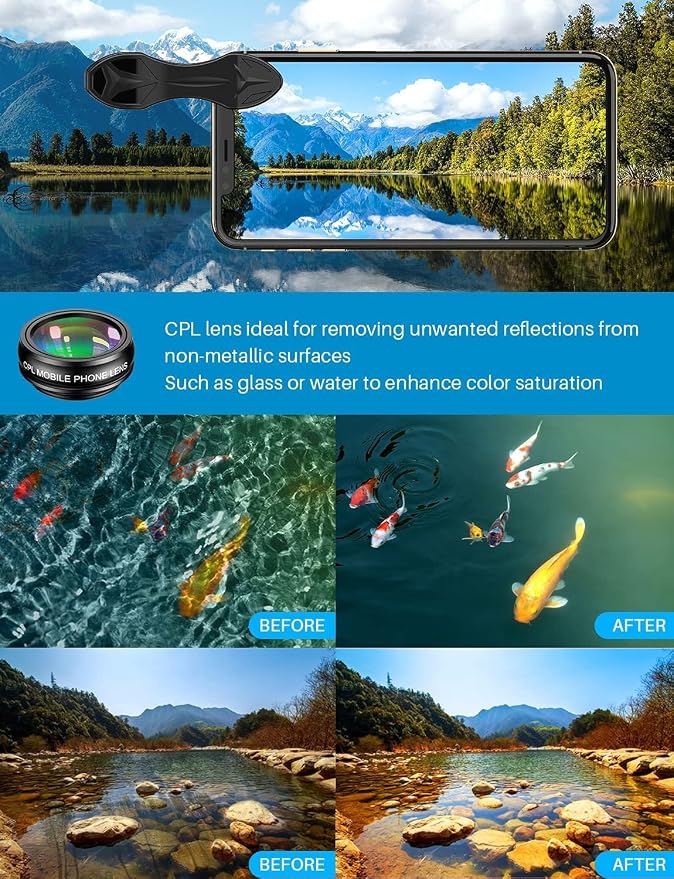 MIAO LAB 10 in 1 Phone Camera Lens Kit - Wide Angle Lens & Macro Lens+Fisheye Lens+2X Telephoto Lens+CPL/Flow/Radial/Star+Kaleidoscope 3/6 Lens for iPhone Samsung Sony and Most of Smartphone - Image 3