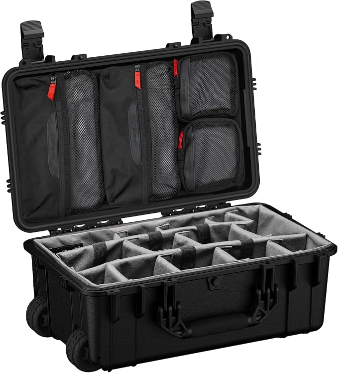 Condition 1 22" Large Rolling Lockable Hard Storage Case, Model 300, Black | Padded Divider, Lid Organizer, Waterproof Protective Box for Camera, Production Gear, Made in USA, 21.84"x13.82"x9" by Condition1