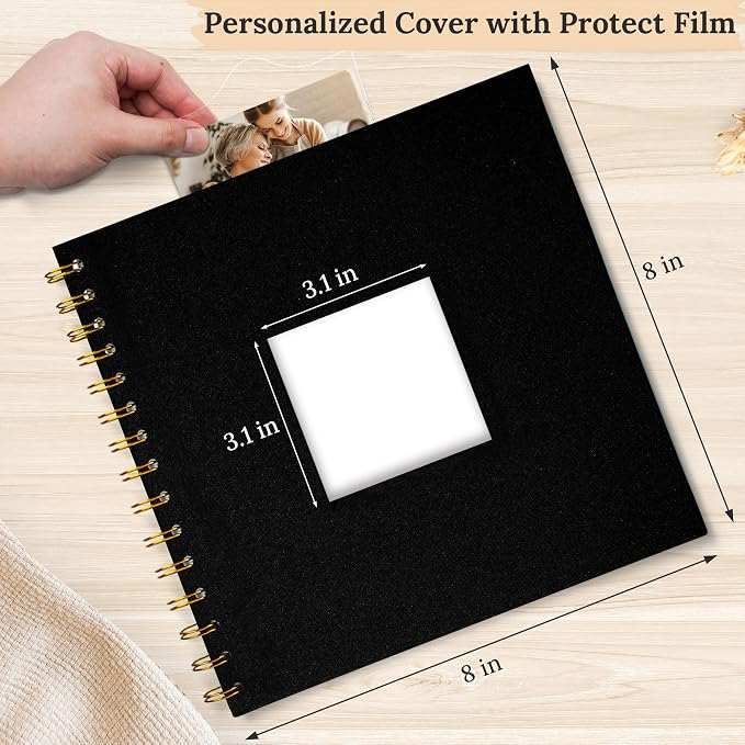 8"x8" Scrapbook Photo Album Linen Cover 20 Sheets 40 Pages White Paper | Black Hardcover Kraft White Pages Memory Book, for Travel Wedding Guest Book Christmas Baby Shower Fits 4x6 & Instant Photos - Image 2