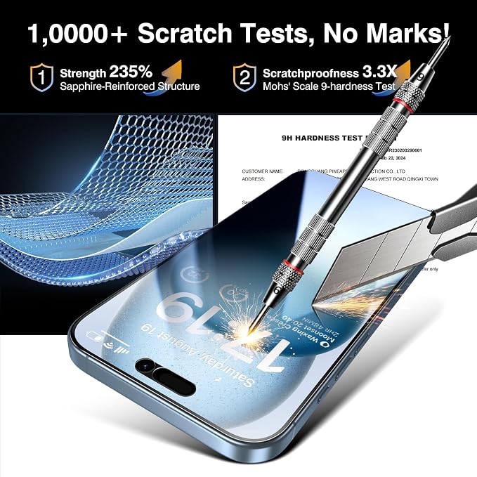 EZ-GLAZ-4+2 Pack for iPhone 15 Plus Privacy Screen Protector (6.7") | 2-Pack Lens Protectors, Alignment Kit, Easy Installation, 9H+ Tempered Glass, Scratch Resistant, 28° Privacy Protection - Image 5