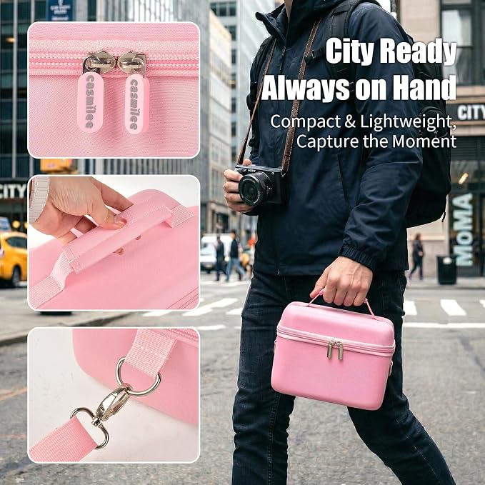 casmilee Camera Case for Sony Alpha ZV-E10 Alpha a6400/ a6700/ a6100/ a6000/ a6600/ a6500 Mirrorless Digital Camera, Hard Travel Bag with a Shoulder Strap for Lens & Accessories (Pink, Large) - Image 5