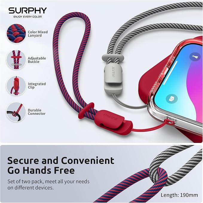 SURPHY 2 Pack Phone Lanyard, Phone Wrist Strap for Case, Camera Wrist Strap | Ultra-Light 2-Color Braided Phone Strap, Cellphone Charm Strap, Anti-Lost Wrist Lanyard for Women and Men, Red Gray - Image 4