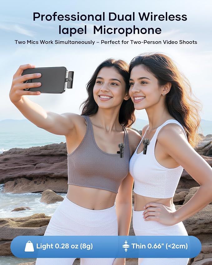 Wireless Microphone for iPhone iPad and Android Phone, 2 Pack Wireless Lavalier Lapel Mic with Noise Reduction, Plug and Play Mini Microphone for Video Recording Interview Podcast YouTube TikTok Vlog - Image 7