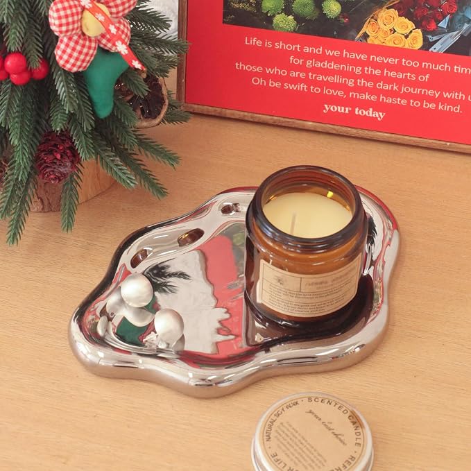 CCINPPY Ceramic Cloud Jewelry Tray Trinket Dish Key Bowl Nightstand Decor | Decorative Small Desk Tray Jewelry Plate Key Holder Bowl Cute Bedroom Room Decor Aesthetic, Gift for Women, Silver Large - Image 7