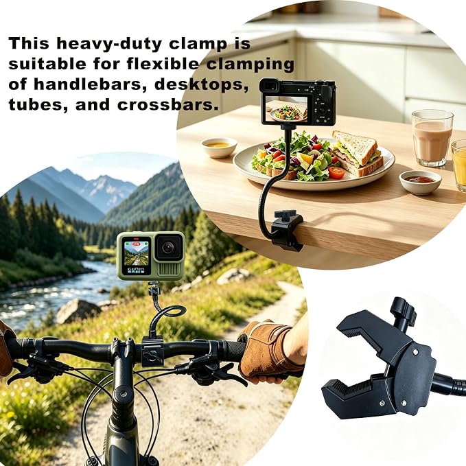 50cm Gooseneck Clamp Camera Mount with 1/4" Screw & 360° Ball Head | Flexible Clip Mount for Handlebar, Desk, Tube, Cross Bar – Compatible with GoPro, Ring, Google Nest, Wyze, Arlo - Image 7