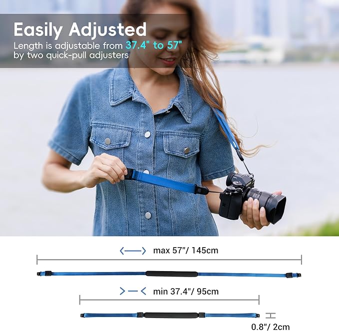 Mirrorless Camera Neck Strap with Quick Release Buckles, Adjustable Shoulder Sling Strap for Sony A7C II A7 IV III A7R V IV ZV1 ZV-E10 Canon EOS R100 R50 M50 M6 Nikon Z30 Z50 Z6 Z7 II & More (Blue) - Image 4