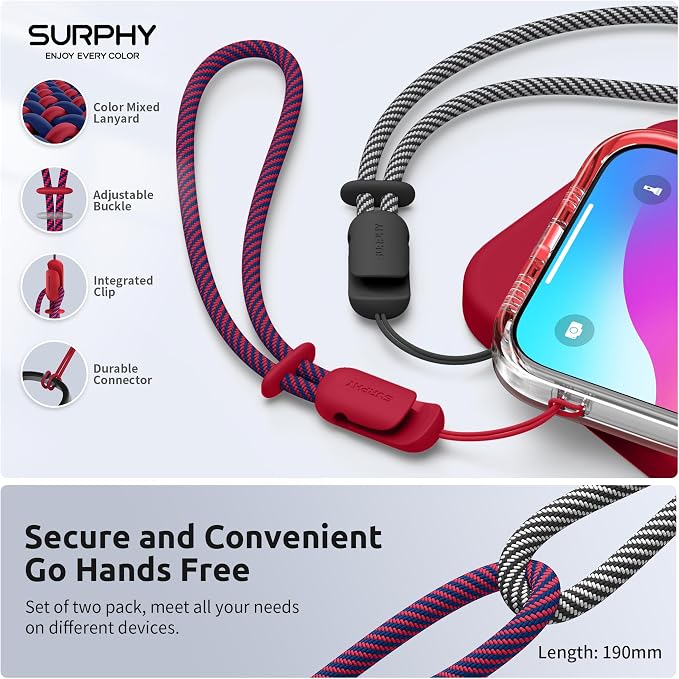 SURPHY 2 Pack Phone Lanyard, Phone Wrist Strap for Case, Camera Wrist Strap | Ultra-Light 2-Color Braided Phone Strap, Cellphone Charm Strap, Anti-Lost Wrist Lanyard for Women and Men, Red Black - Image 4