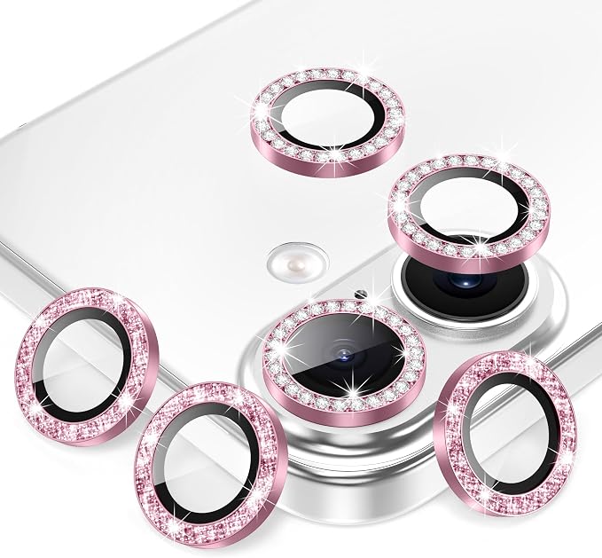 AGVEE 3+3 6 Pack for iPhone 17 Camera Lens Protector Cover | Individual Bling Diamond & Bling Glitter Sparkle Cute Gem Metal Ring, 9H Tempered HD Glass by AGVEE