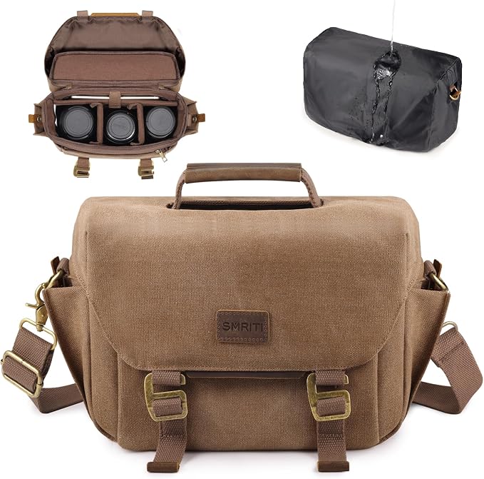 SMRITI Canvas DSLR Camera Bag, Camera Messenger Bag for Photographers,Travel Waterproof Shoulder Camera Case for Men Women (Brown) by SMRITI
