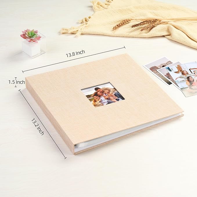 Mublalbum 12x12 Inch 3 Ring DIY Scrapbook Photo Album 80 Pages, Beige | 3 Ring Binder Scrapbook, Linen Cover, 40 Plastic Sleeves 80 Pages, Memory Book for Wedding, Baby, Family, DIY Projects - Image 2