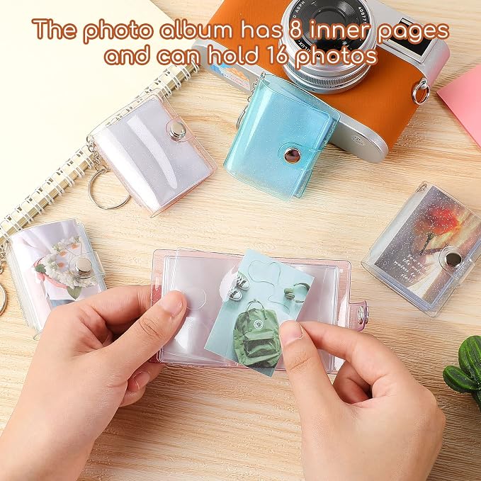Bonuci 6 Pcs Mini Photo Album Keychains, Elegant | Album Keyring for Pictures, 2 Inch Pocket Size for Valentine Wedding Gifts, Small Storage with Snap Button, Portable - Image 4